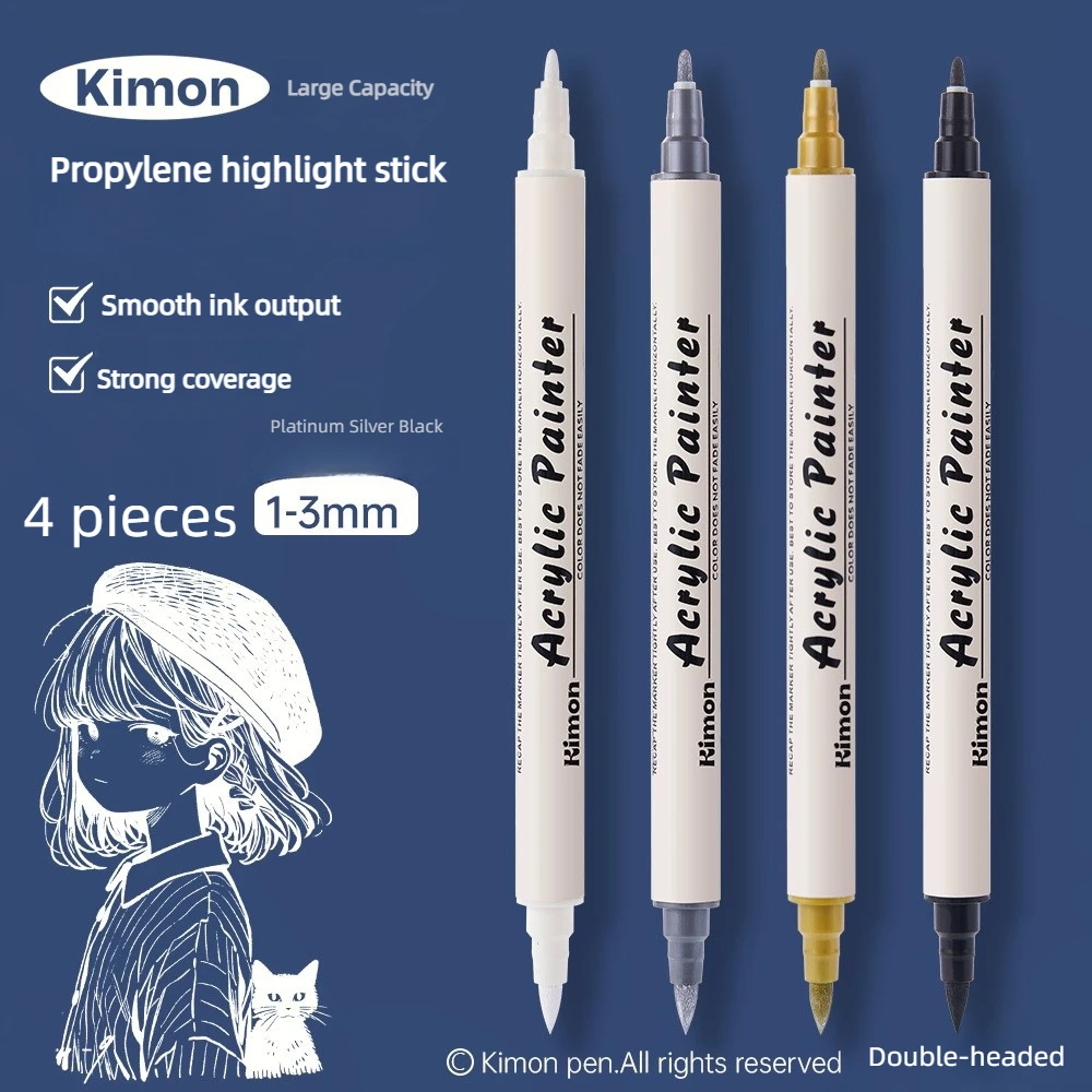 

4Pack Acrylic Paint Markers Set-1/3mm Dual Tips, Waterproof High Coverage Art Pens for Canvas/Handbooks/DIY, 11mm Jumbo Ink Tank