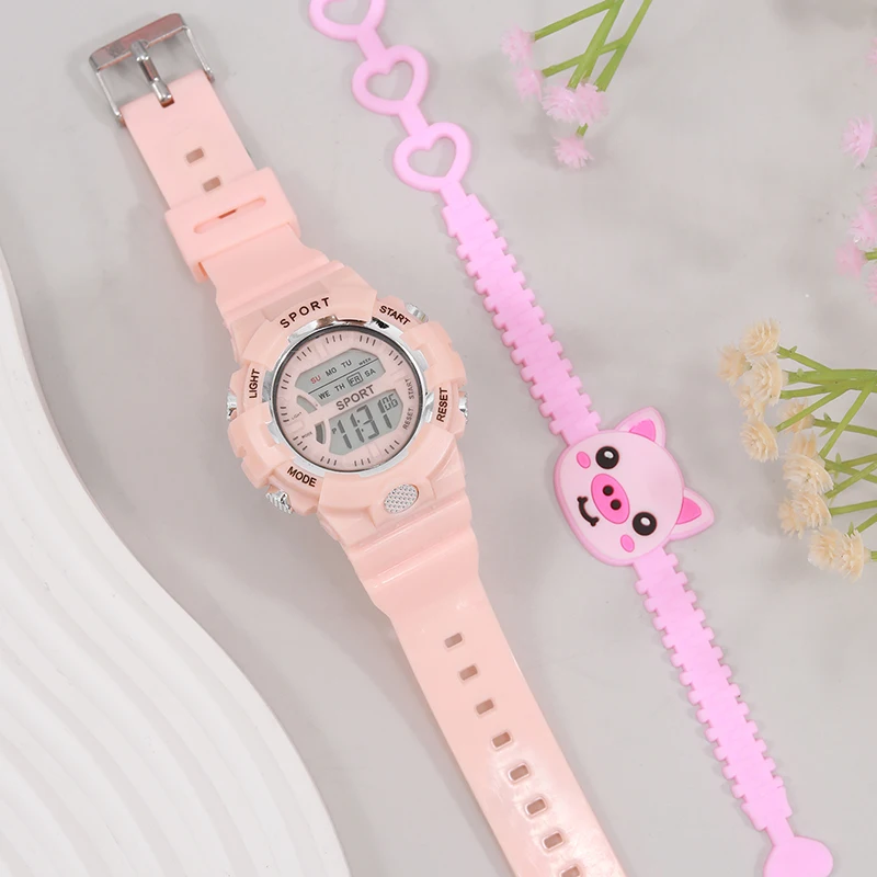 Fashion Pink Digital Student Transparent Electronic Watch LED Women Men Sports Waterproof Watches Clock Gift