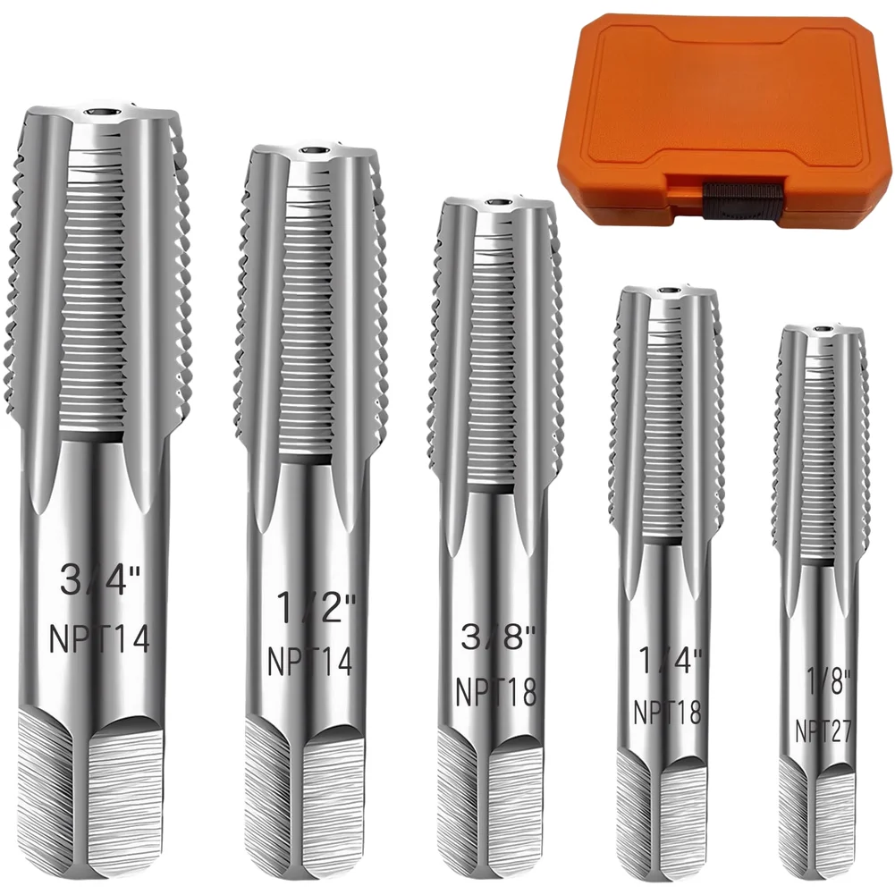 

5pcs NPT Pipe Tap Set 1/8 1/4 3/8 1/2 3/4 Inch Carbon Steel Thread Plumbing Repair Tools Replacement Straight Flute Tap Set