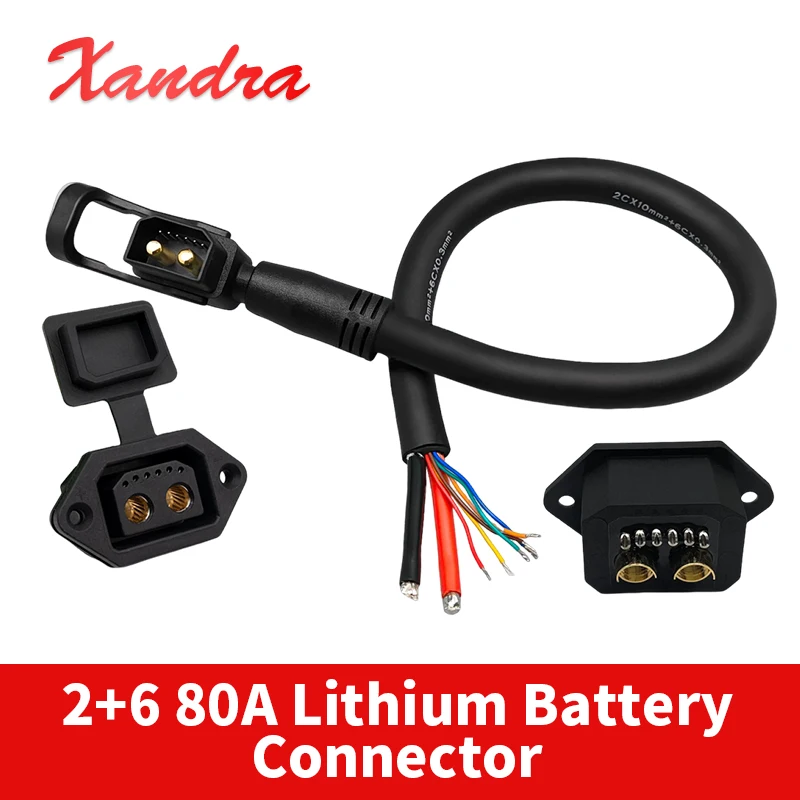 80A 2+6 Lithium Battery Connector High Current Electric Vehicle Discharging Power Plug Socket E-bike 8Pin Male Female Connectors