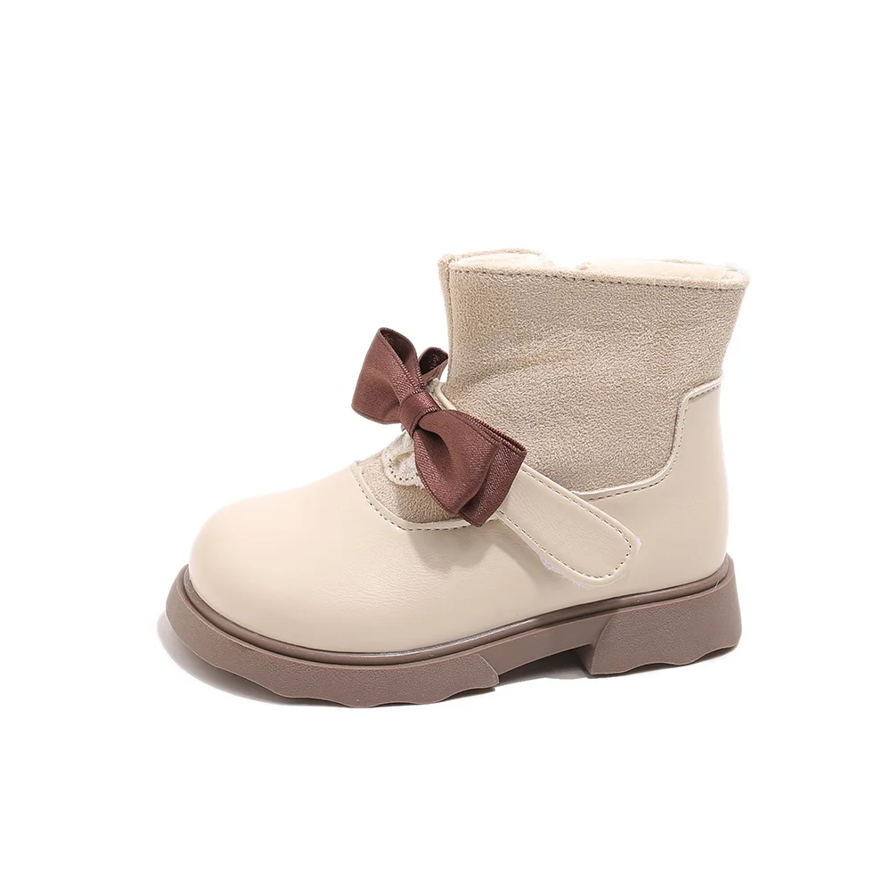 

Осень-зима 2022, новые кожаные сапоги для девочек, короткие сапоги принцессы с бантом, теплые сапоги для малышей на флисовой подкладке для девочек