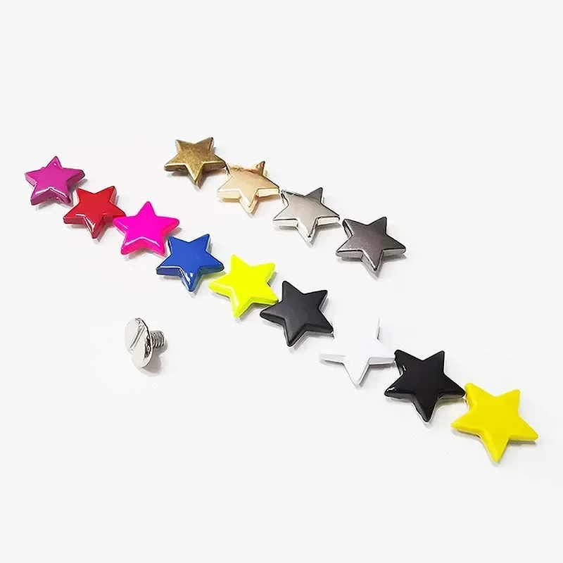 10 Pcs / Lot 4 Color DIY Flat Five Pointed Star Rivet Shoe Accessories Hardware Screw Decoration For Leather Craft Bag Belt