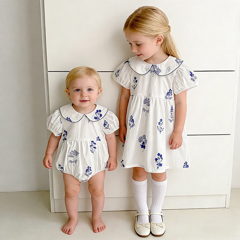 Sommer Neu 0-24M Bodysuit Puffärmel Baby Mädchen Kleidung Mädchen Retro Peter-Pan-Kragen Jumpsuit Kinder-Stil Strampler – Detail 11