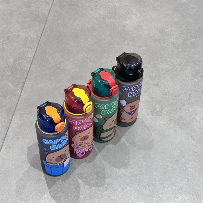 750mL Cute Cartoon Capybara Water Bottle Leakproof Plastic Straw Cup Portable Outdoor Travel Large Capacity Sports Water Bottle