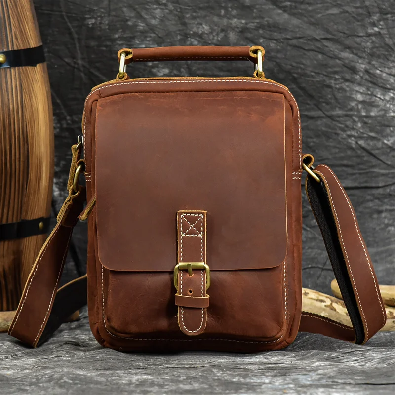 Newsbirds New Designer Leather Shoulder Bag Crazy Horse Leather Crossbody Bags For Men Male Messenger Bags Cowhide Sling Bag