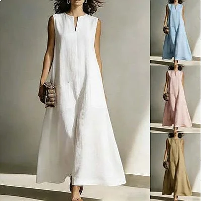 Women's Casual Linen Cotton Sleeveless Dress Summer Spring Sundress Jumpsuit Playsuit