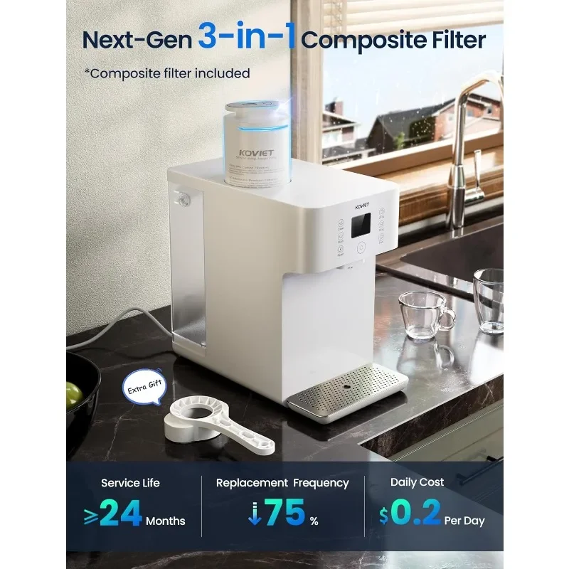 CF01 Countertop Reverse Osmosis Water Filter, 8 Stage Nano RO Water Filtration System, Home Water Purifier