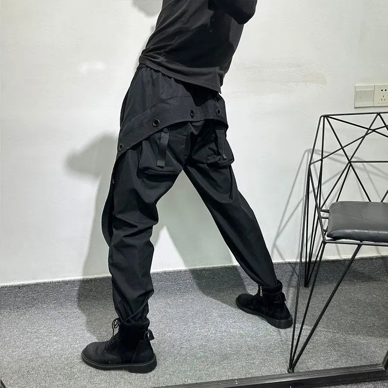 Avant-Garde Overalls Men's Dark Popular Fashionable Functional Stitching Loose Ankle-Tied Pants High-Grade Ruan Trousers