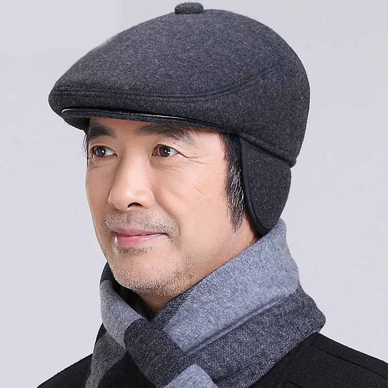 

Middle-aged Elderly Hat men's Old Man Hats Old Man Grandpa Cap Dad Fall And Winter Thickened Warm Ear Protection Forward Caps