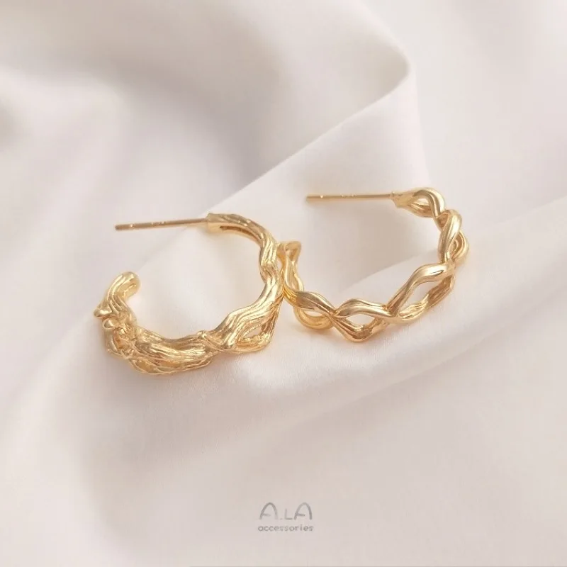 14K Gold Fashion Personalized Creative Branch C-shaped Earrings High-end Temperament Women's Stud Earrings Light Luxury Earrings