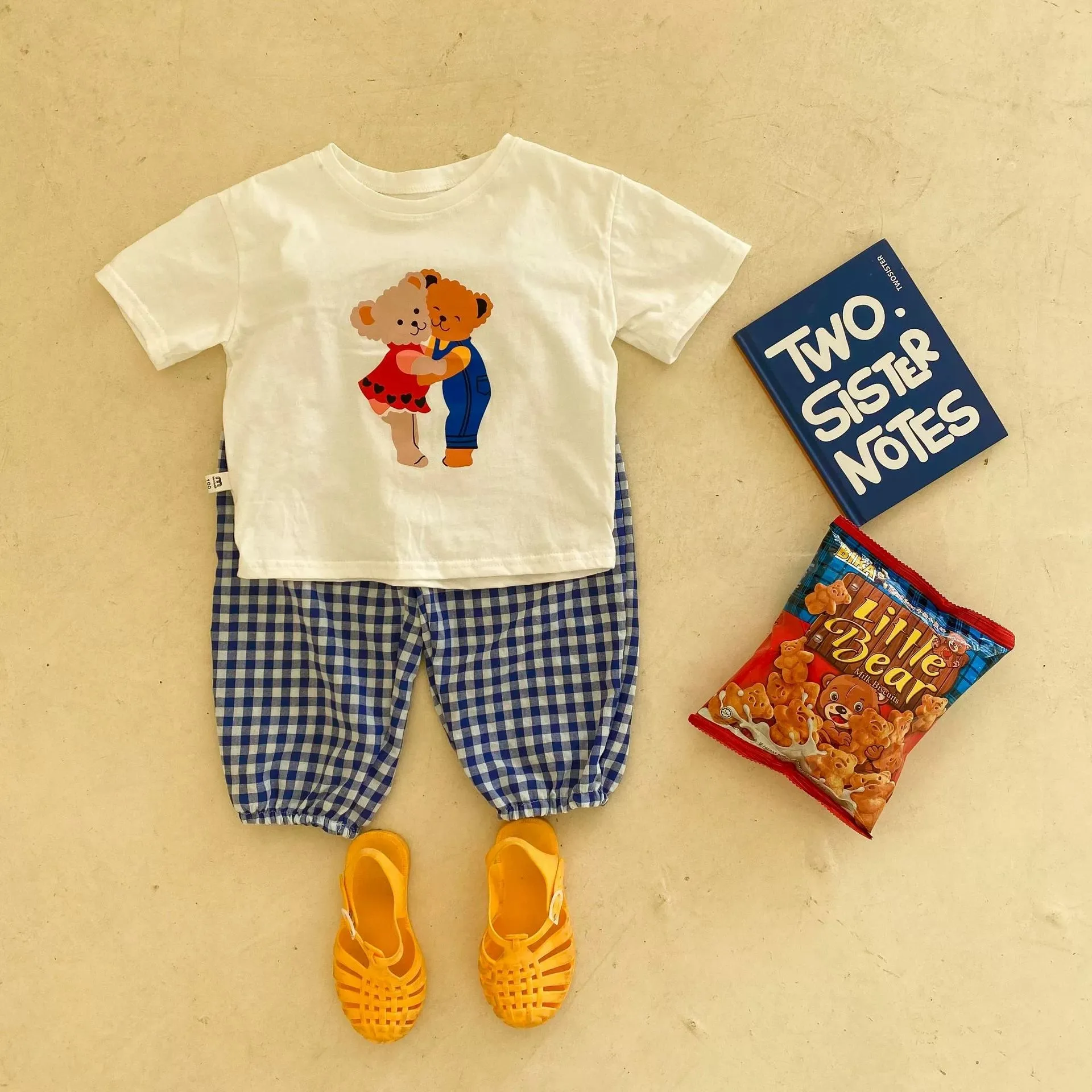 Summer Baby Clothes Short Sleeve Tops Trousers Casual Two Piece Set Toddler Costume Children Cartoon T-shirt Plaid Pants Outfits