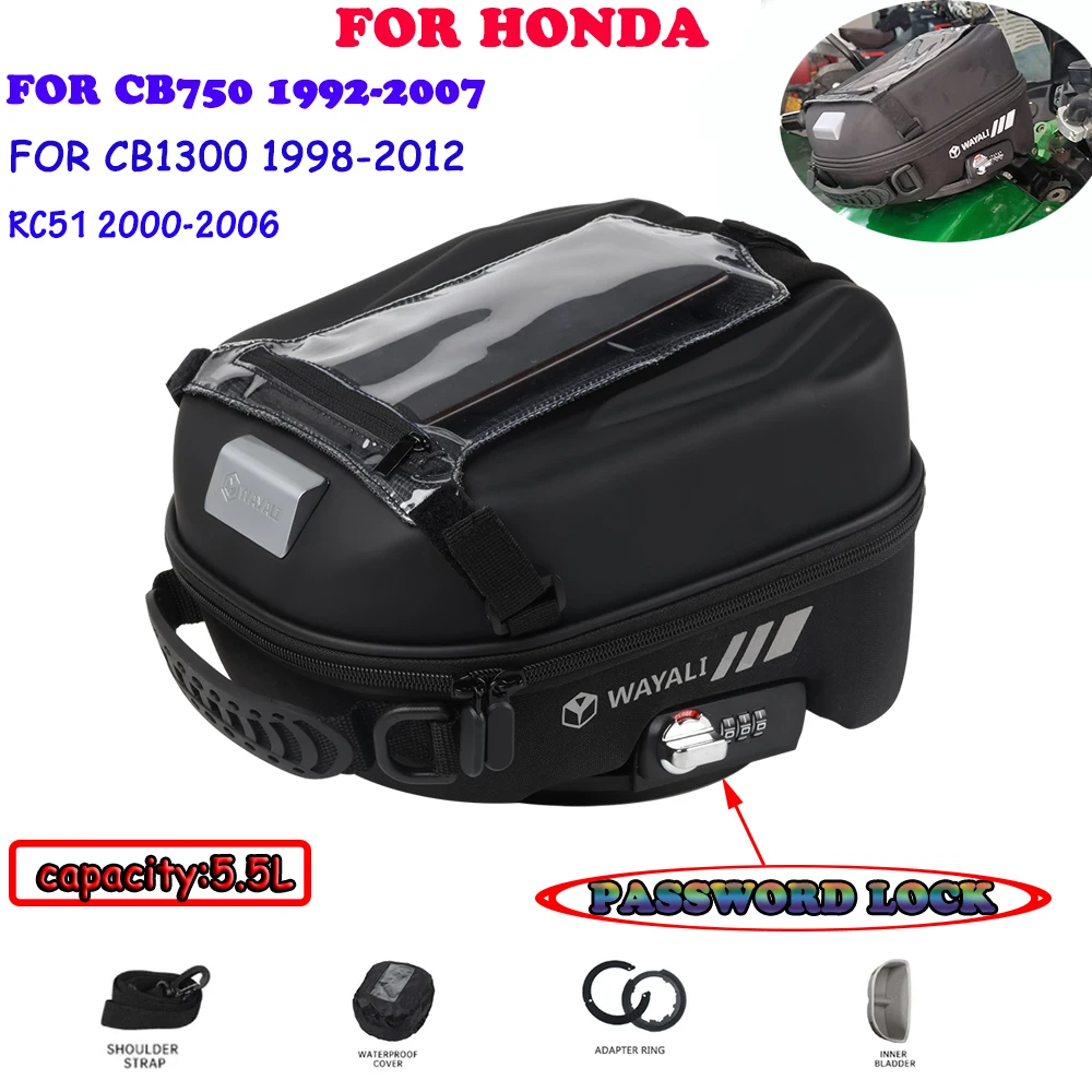 

For Honda CB750 CB1300 CB 750 1300 F RC51 RVT1000R RVT 1000 R Motorcycle Waterproof Tank Bag PASSWORD LOCK Backpack Portable