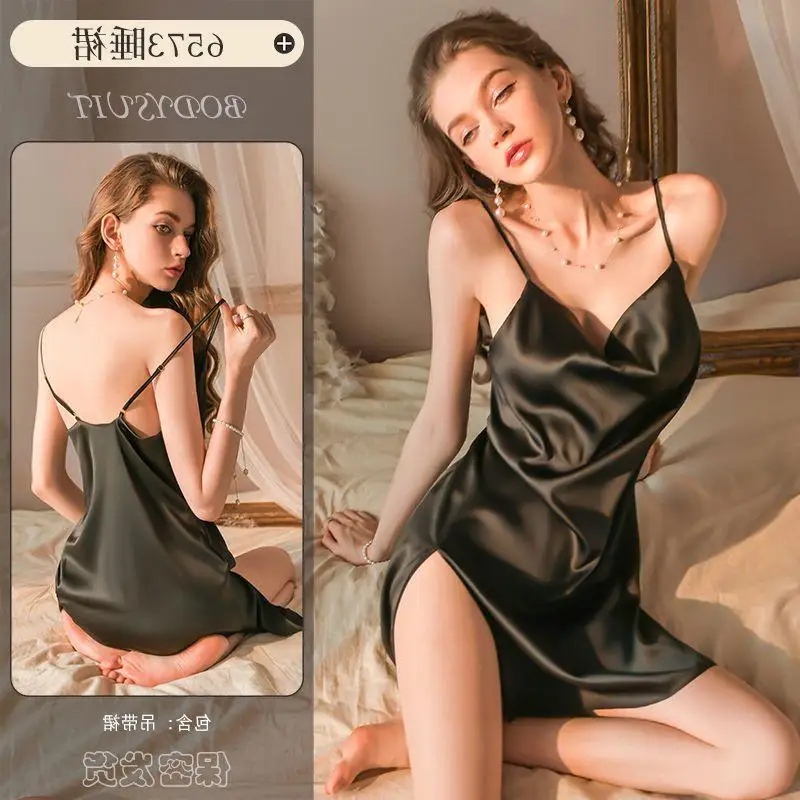 150kg Extra Large Size Women Sleepwear Summer Loose Satin Thin Suspender Nightdress Silky Chemise Mini Slips V Neck Negligee