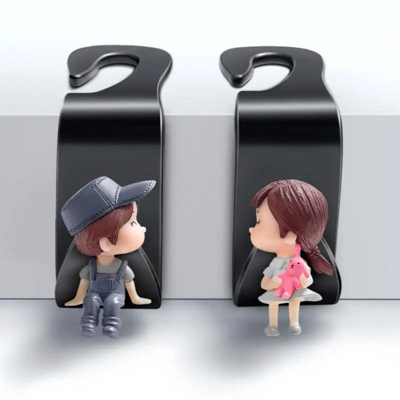 1/2ชิ้นไม้แขวนเก็บของคู่รักจุมพิตส์ทนทานแขวนหลังเบาะรถยนต์น่ารักพนักพิงศีรษะที่เก็บผ้าพนักพิงคลิปเก็บสายแร็คอัตโนมัติ