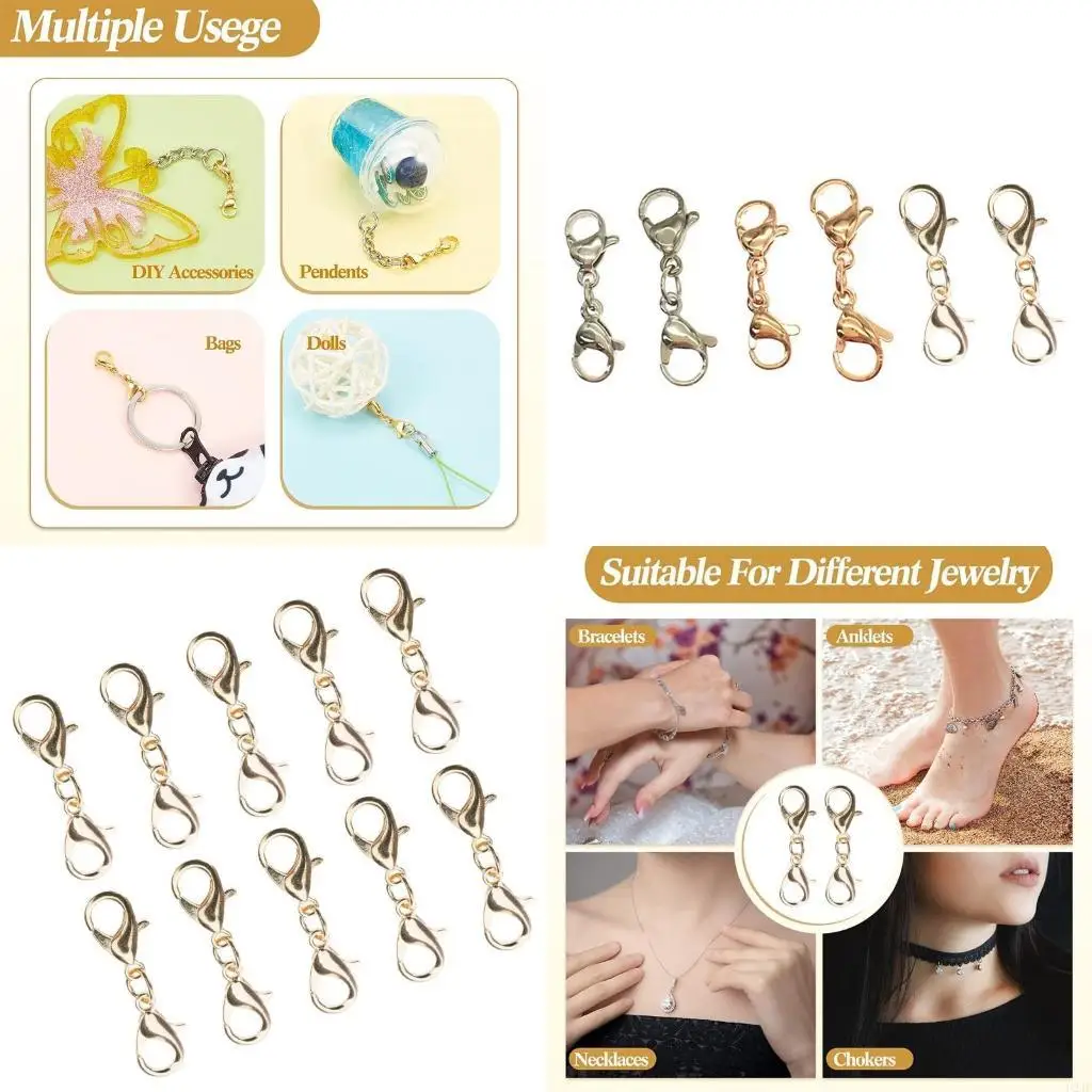   10x Double Claw Connector Small Bracelet Extender Necklace Shortener Clasp for DIY Jewelry Making Handmade Decoration