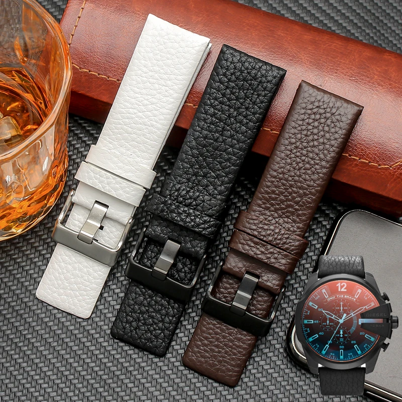 22 24 26 28 30mm Genuine Leather Watchband Watch Belt For Diesel Strap DZ1657 DZ1405 DZ1206 DZ4323 DZ7313 7257 Male Black Brown