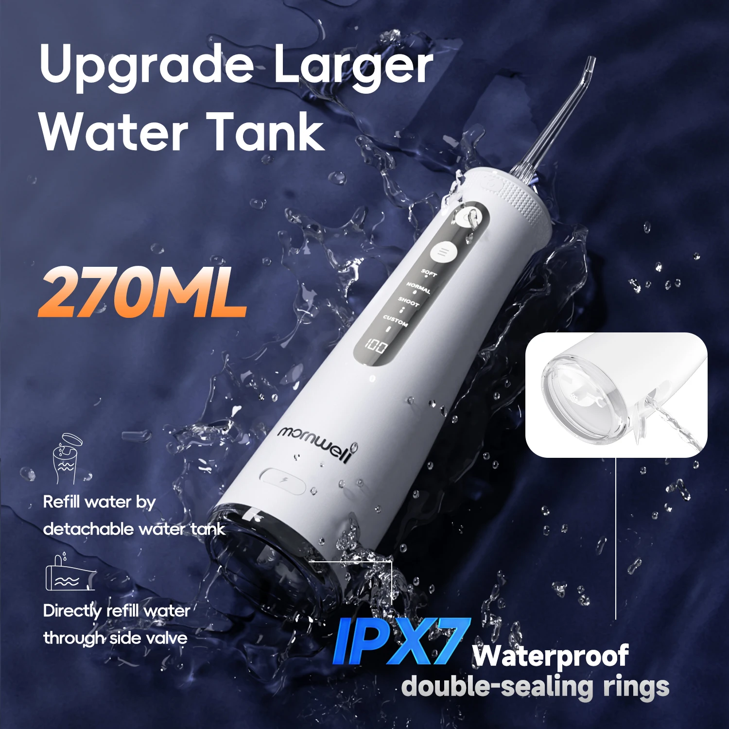 Cordless Acqua Dentale Flosser 4 Jet Tips 4 Modalità 260ML Portatile Ricaricabile Irrigatore Orale IPX7 Impermeabile per la Cura delle Gengive