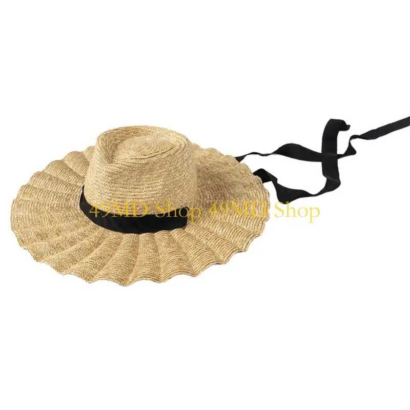 49MD Sun Straw Hat Curvy Designed Wide Brim Lightweight Beach Hats Summer Sun Hat
