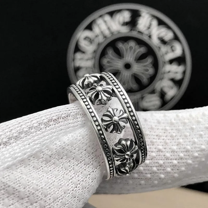 High Version Tide Brand Cross Ring Couple Style Personality Trend Scout Flower Open Ring Index Finger Retro Ring