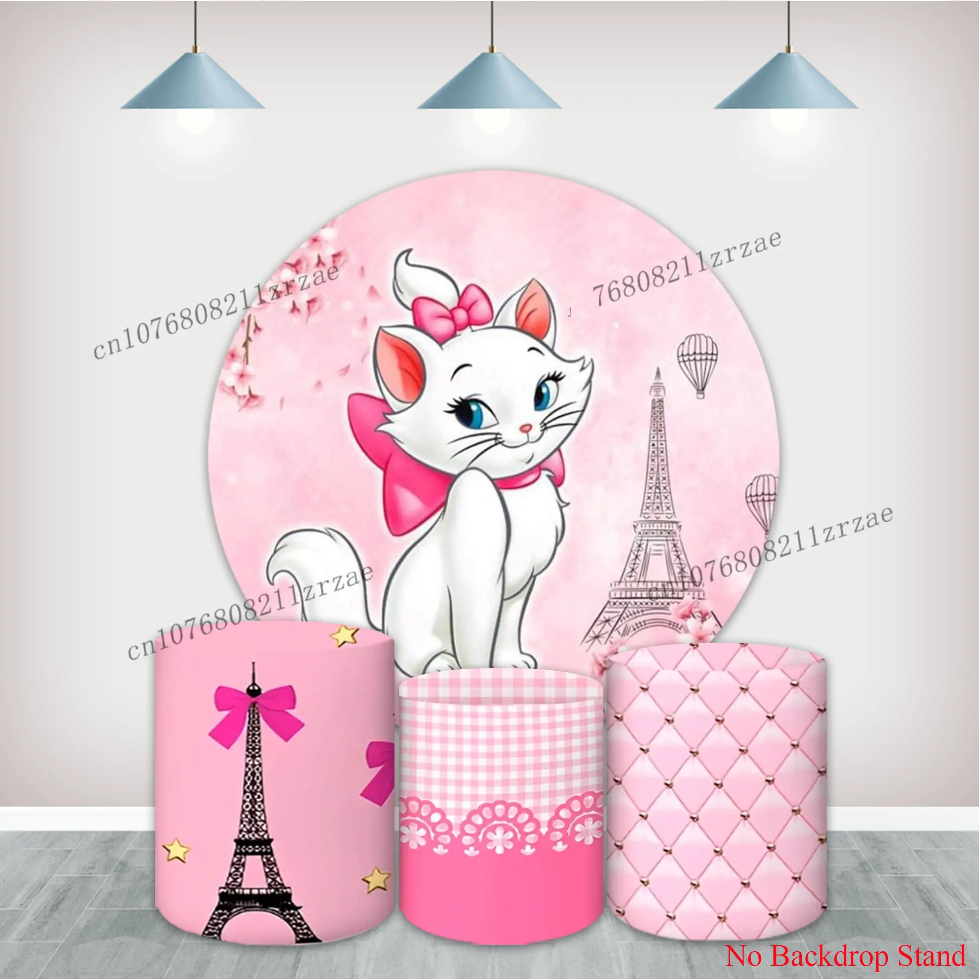 Marie Cat Round Backdrop Cover Kids Girls Cute Birthday Party Decorations Baby Shower Banner Poster Background Photography Props