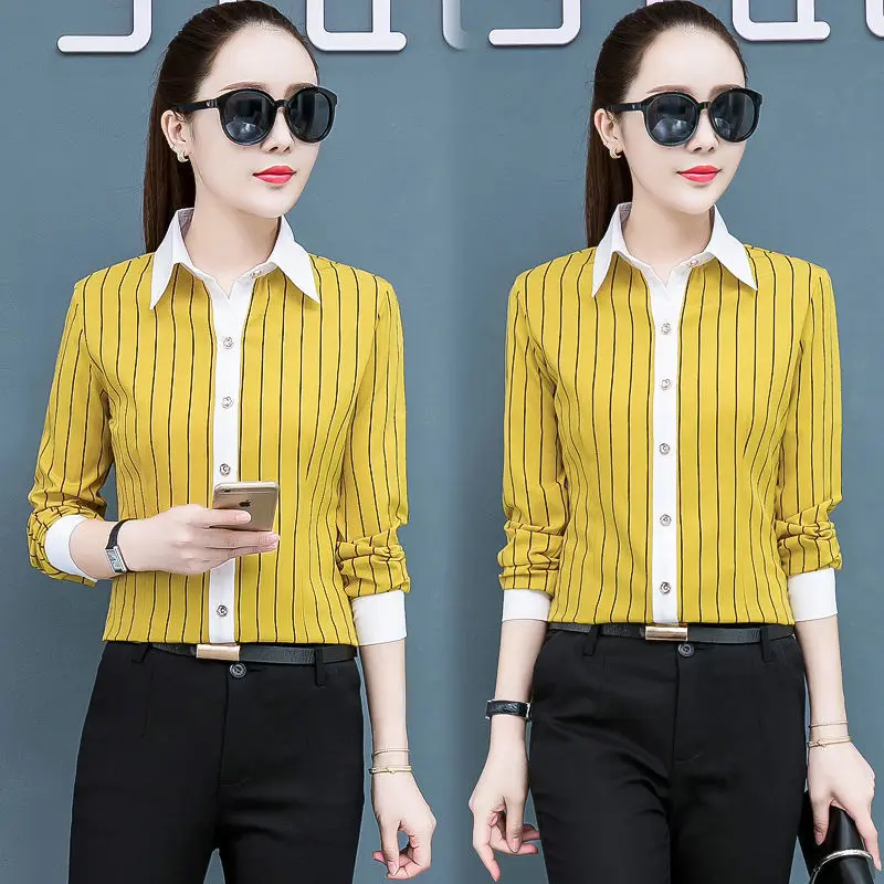 

Spring Autumn New Style Slim Fit Patchwork Women's Striped Long Sleeve Women's Shirt