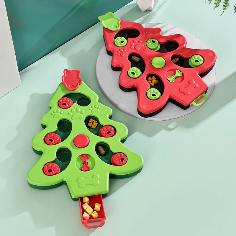 

Modern Design Christmas Tree Shape Slow Feeder Bowl for Dogs Small Rounded PP Pet Puzzle Toy for Cats Automatic Food Dispenser