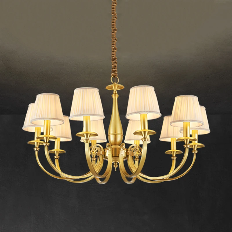 

American-Style Living Room Copper Fabric Chandelier Bedroom Lamp Country Pastoral Style Personalized Bedroom Room Lighting
