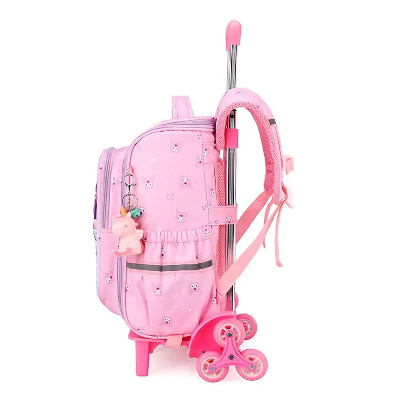 Аніме Kuromi Trolley School Bag Sanrios Girl School Backpack with Wheels Student Rolling Backpack Save Effort High Capacity Gift