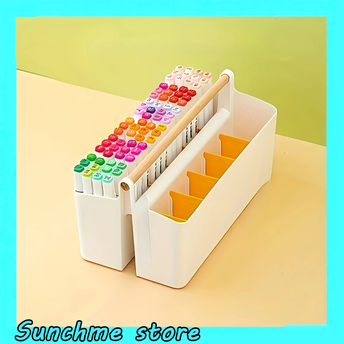 Paintbrush Storage Box with Handle & Adjustable Compartments, Suitable for Coloured Pencil and Marker Multi-Functional Organiser