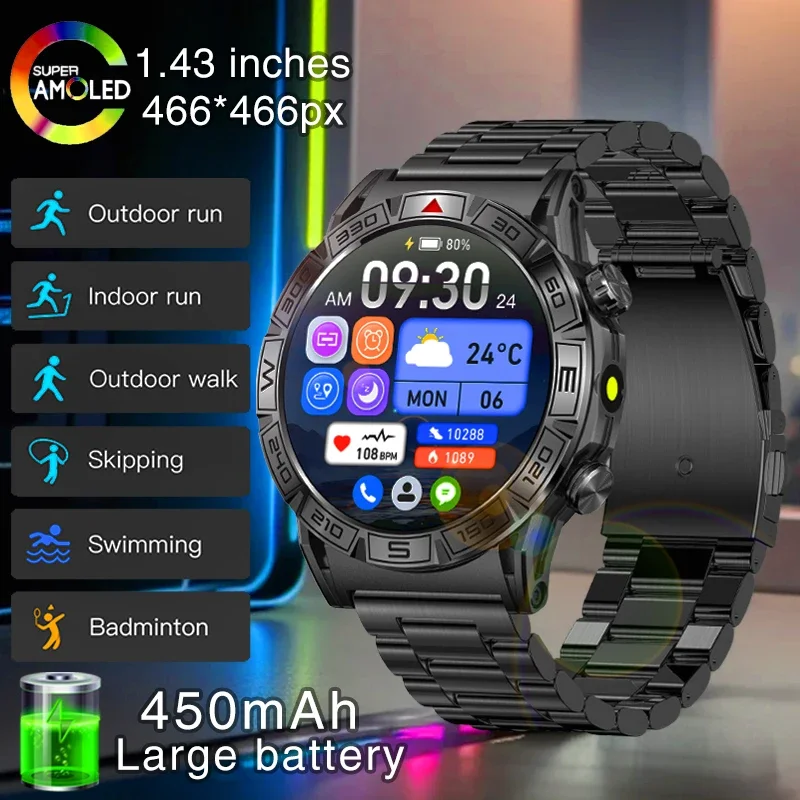 2024 New Men Outdoor Adventure GPS Smart Watch 1.43-inch AMOLED Screen 450mAh Battery Bluetooth Call Men smart watchs for Xiaomi