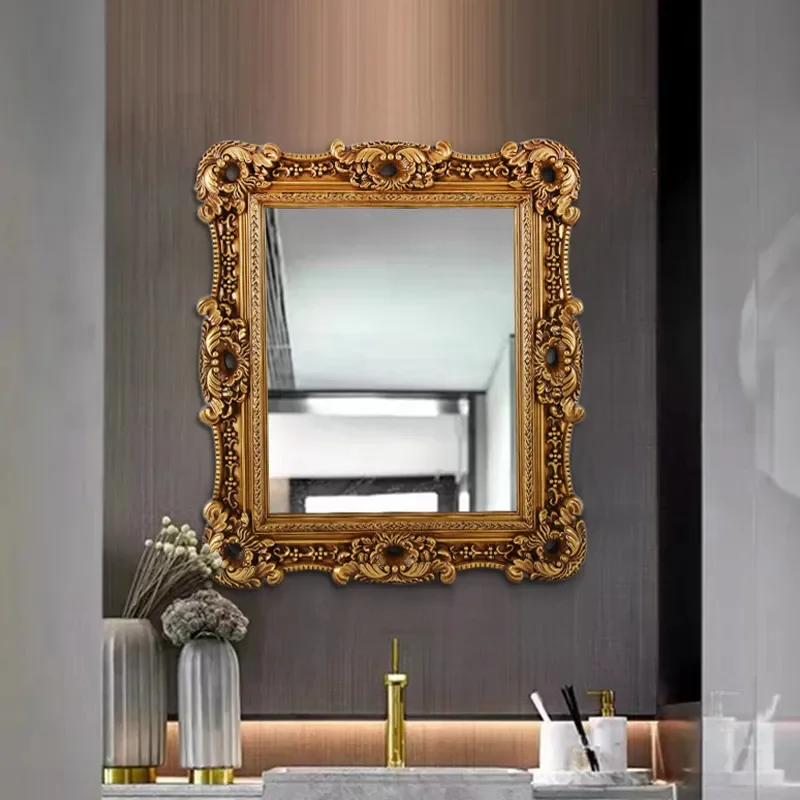 European Classical Oil Painting Style Frame Non-Resin Decorative Mirror Wall Hanging for Bathroom Living Room Entrance Home