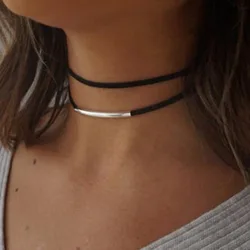 Classic Boho Choker Hot Double Layers Metal Tube Velvet Necklace for Women Clavicle Chain Gothic Girl Neck Jewelry Accessories