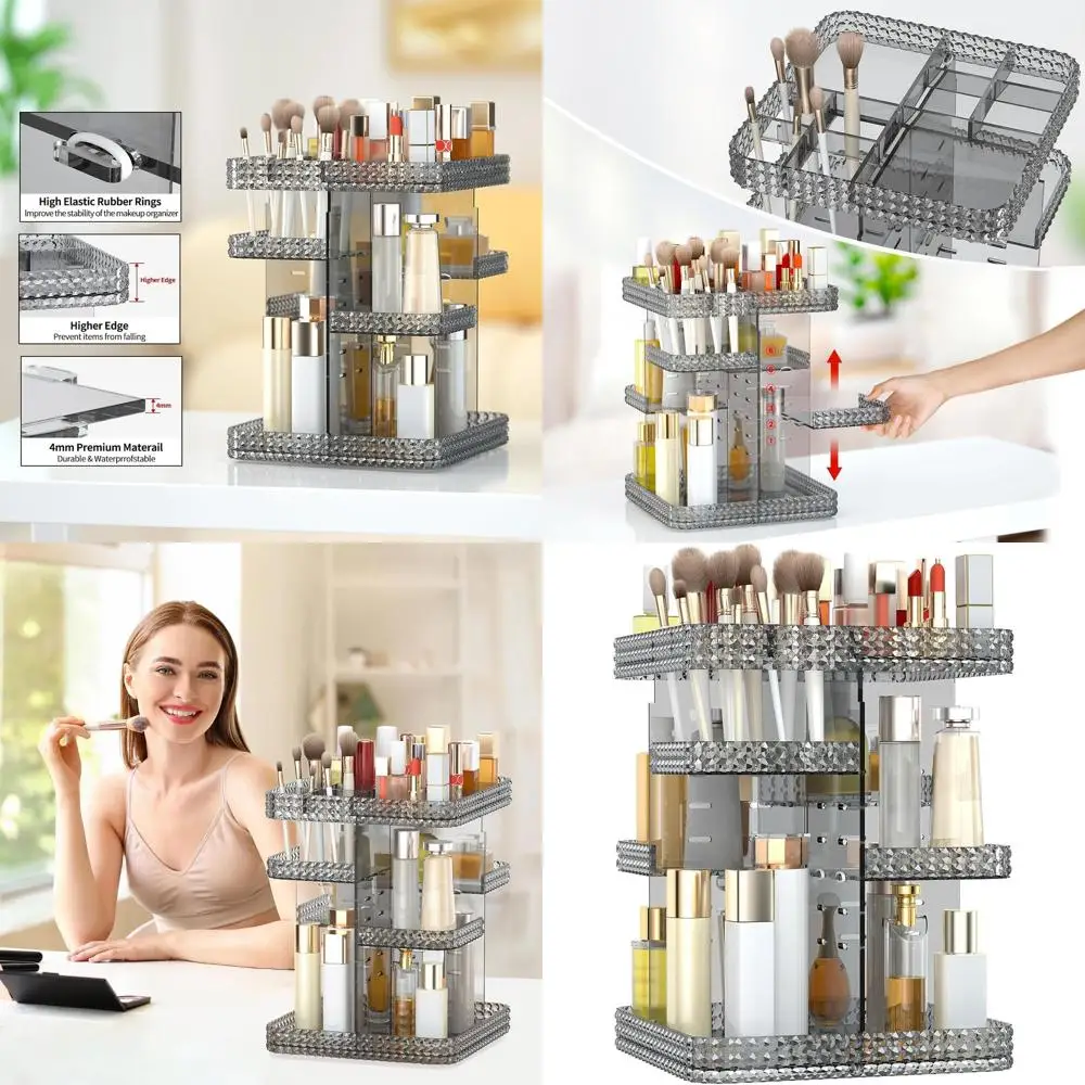 

Grey Acrylic Makeup Organizer with Large Capacity for Cosmetics, Skincare, and Brushes - Ideal for Dresser and Vanity