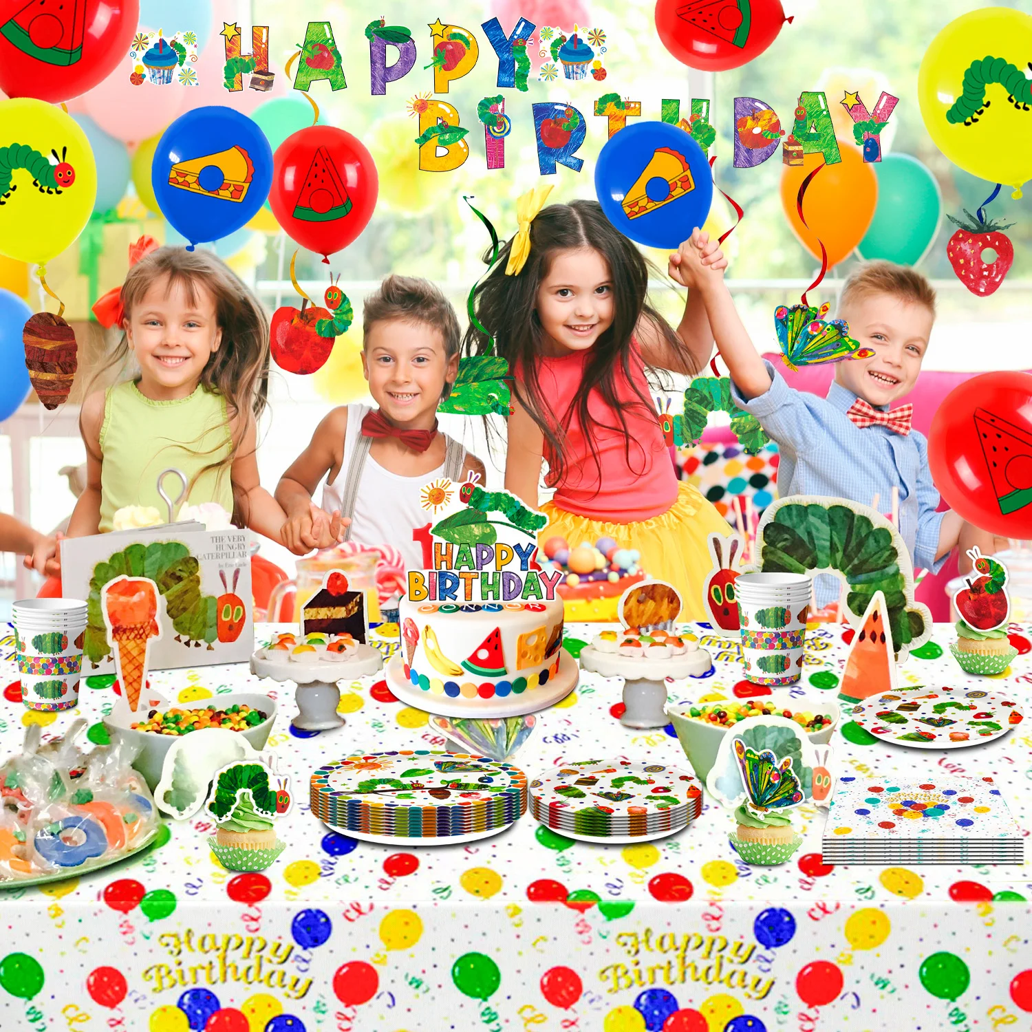 The Very Hungry Caterpillar Party Supplies,73pcs Hungry Caterpillar Birthday Decorations & Tableware-Plates Tablecloth Banner