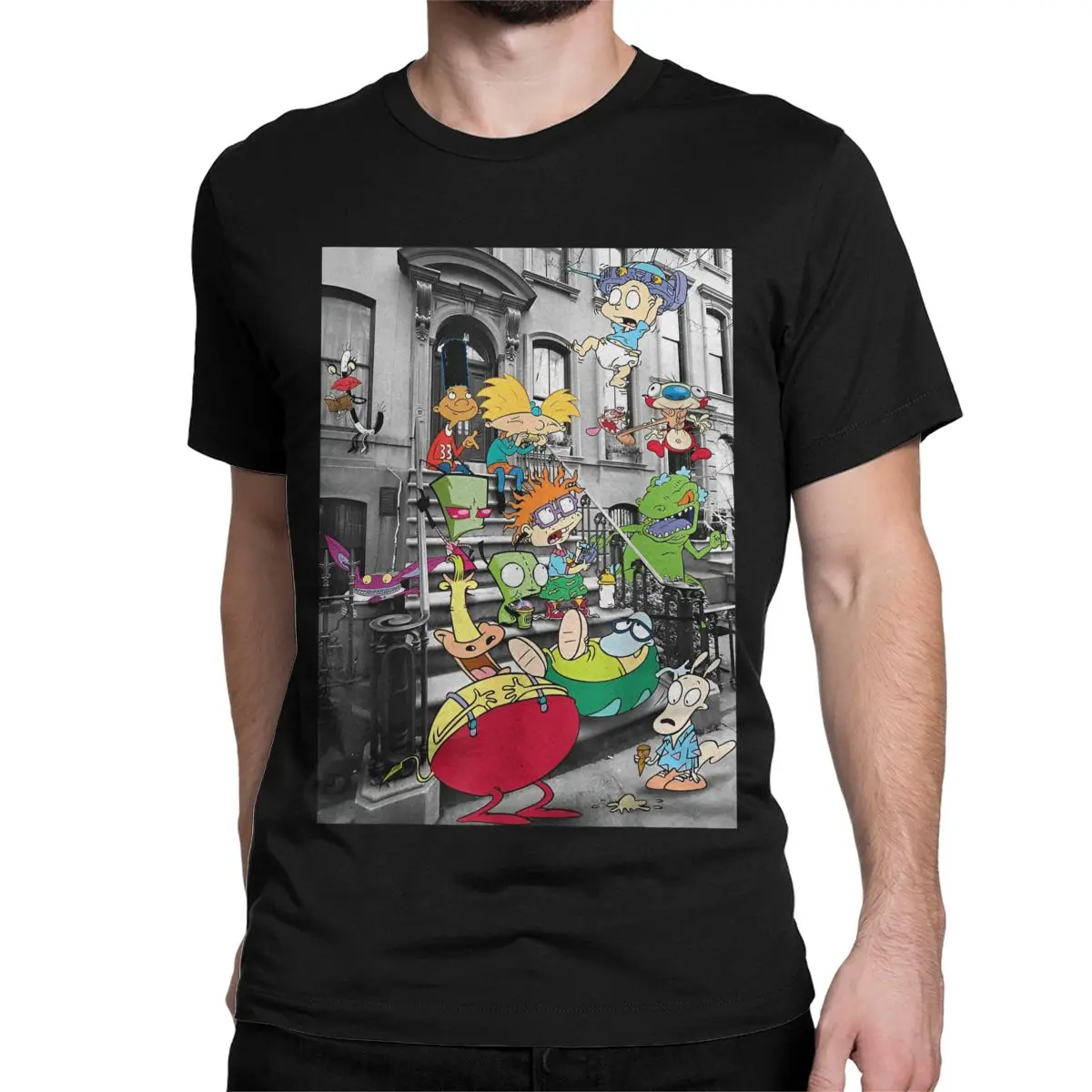 Nicktoons Hanging On Stoop T Shirt Men Women 100% Cotton Vintage T-Shirts Round Neck N-Nickelodeons Tee Shirt Tops Original