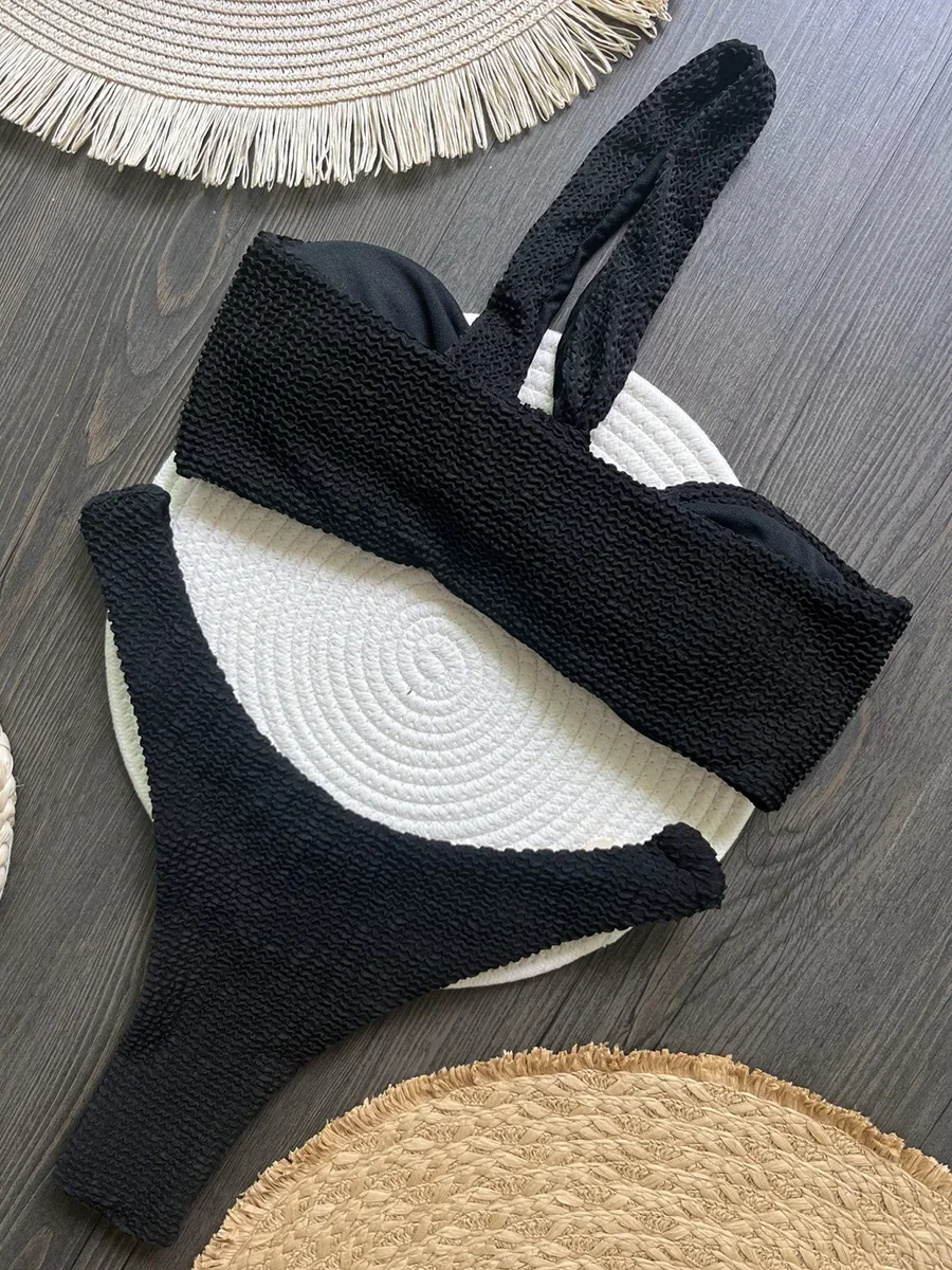 Bikini arrugado de un hombro para mujer, traje de baño femenino, conjunto de Bikini de dos piezas, bañador de corte de pierna alta, traje de baño para nadar