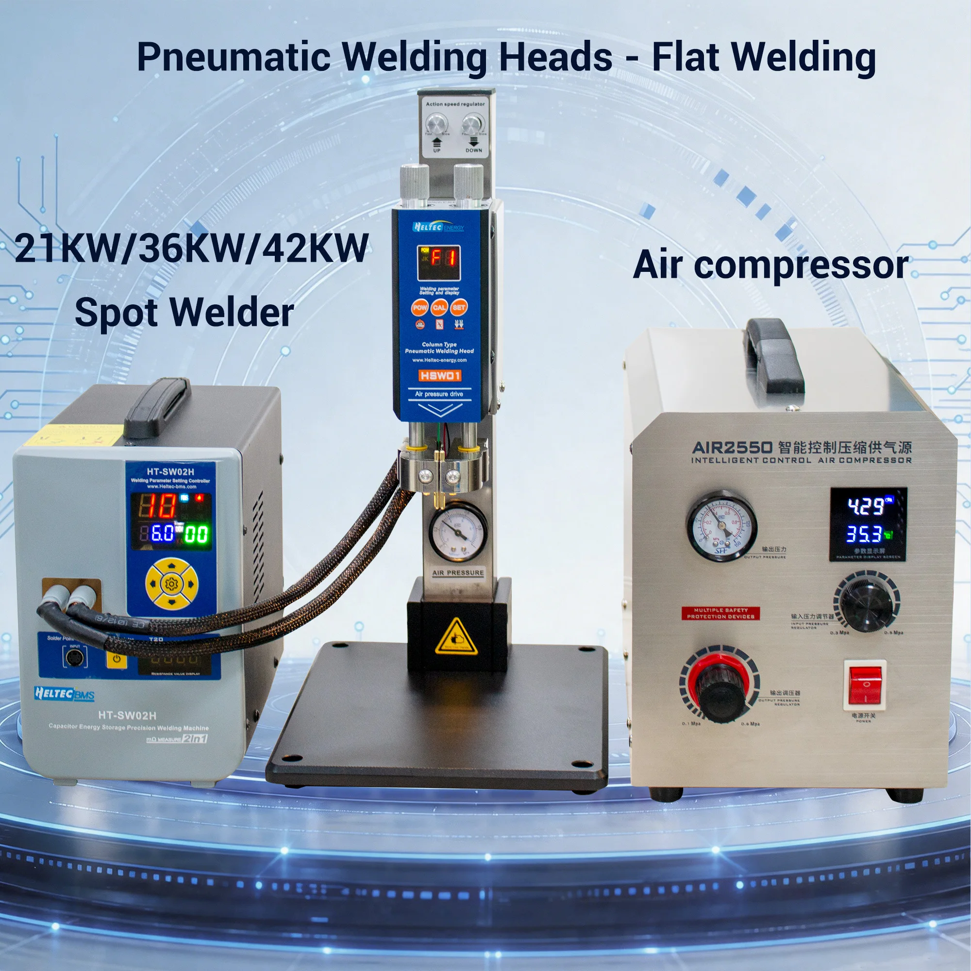 Heltec HT-SW01H/HT-SW02H 3500A 7000A Battery Spot Welder 21KW 42KW Spot Welding Machine with Air Pump Pneumatic Battery Weld Head/Parallel Weld Head for 18650 Lithium Battery Pack DIY, Industrial Precision Welding Tool