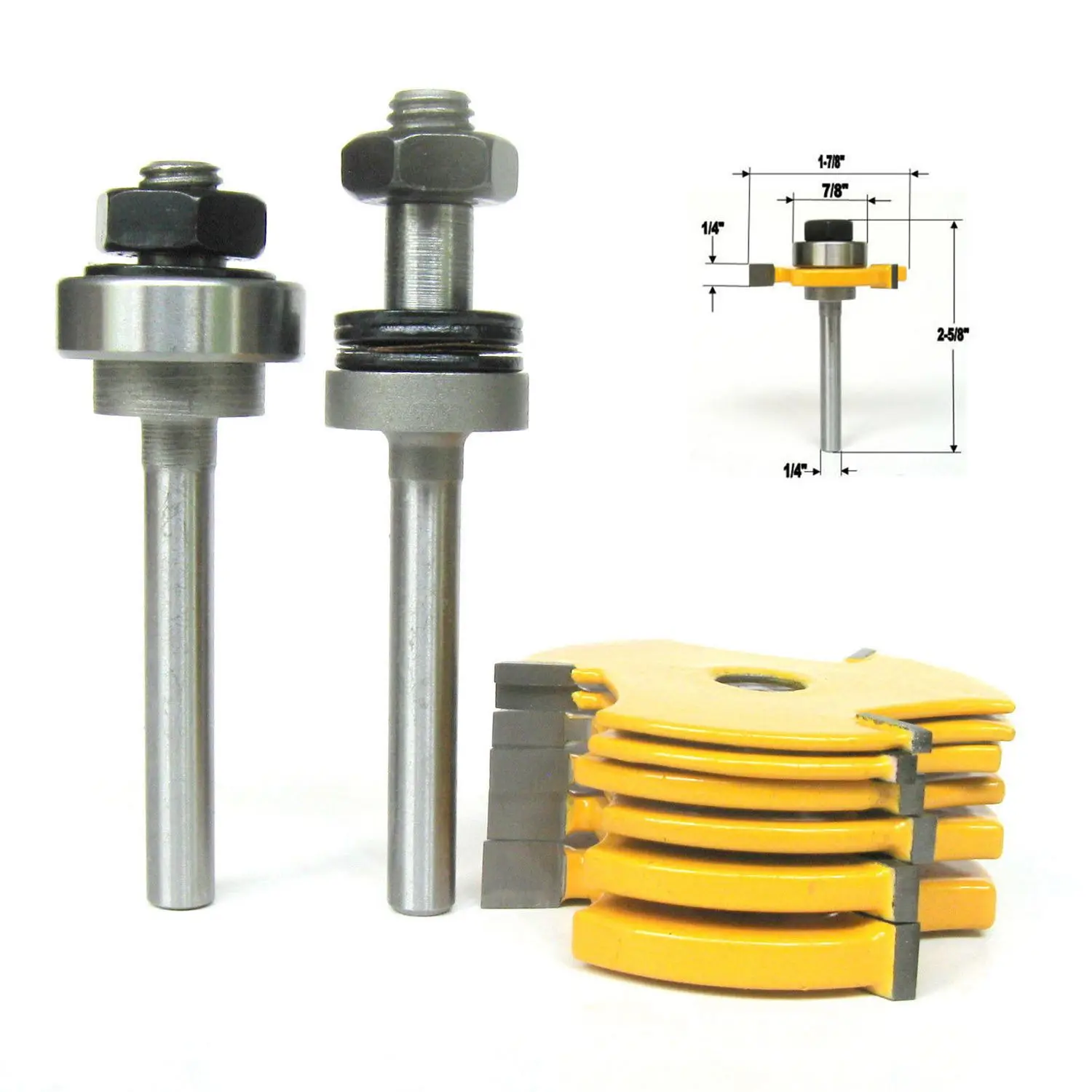 8Pc 1/4Inch Shank Slot ,Assembly 6 Cutters & 2 Arbors Router Bit Set