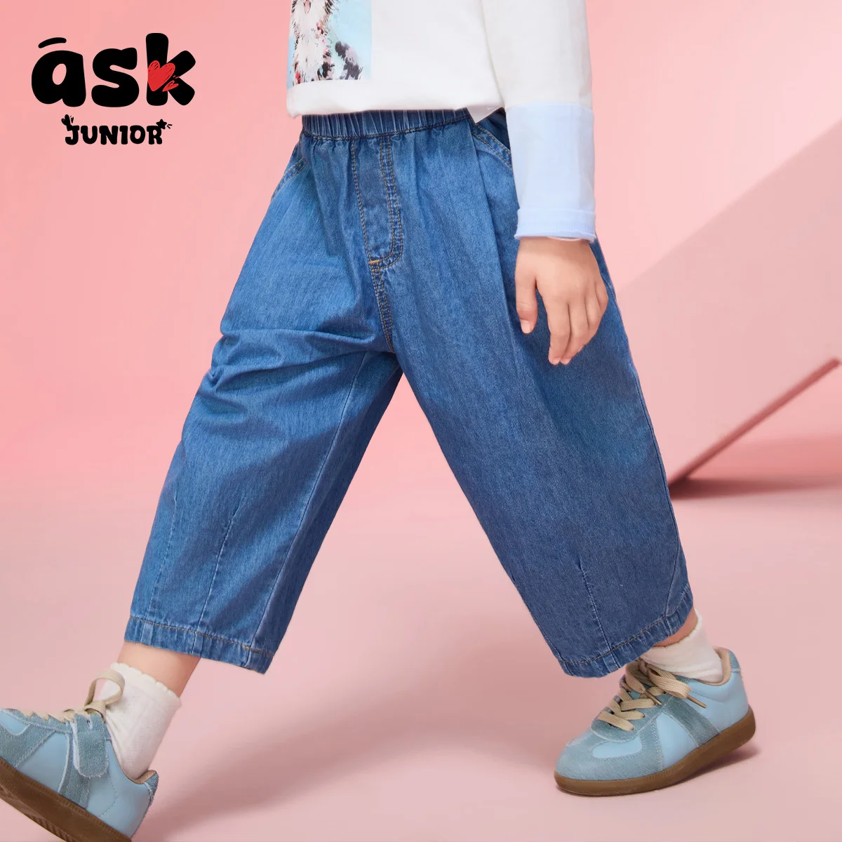 اسأل جونيور بنات ربيعية واسعة الساق بنطال جينز رياضي كاجوال