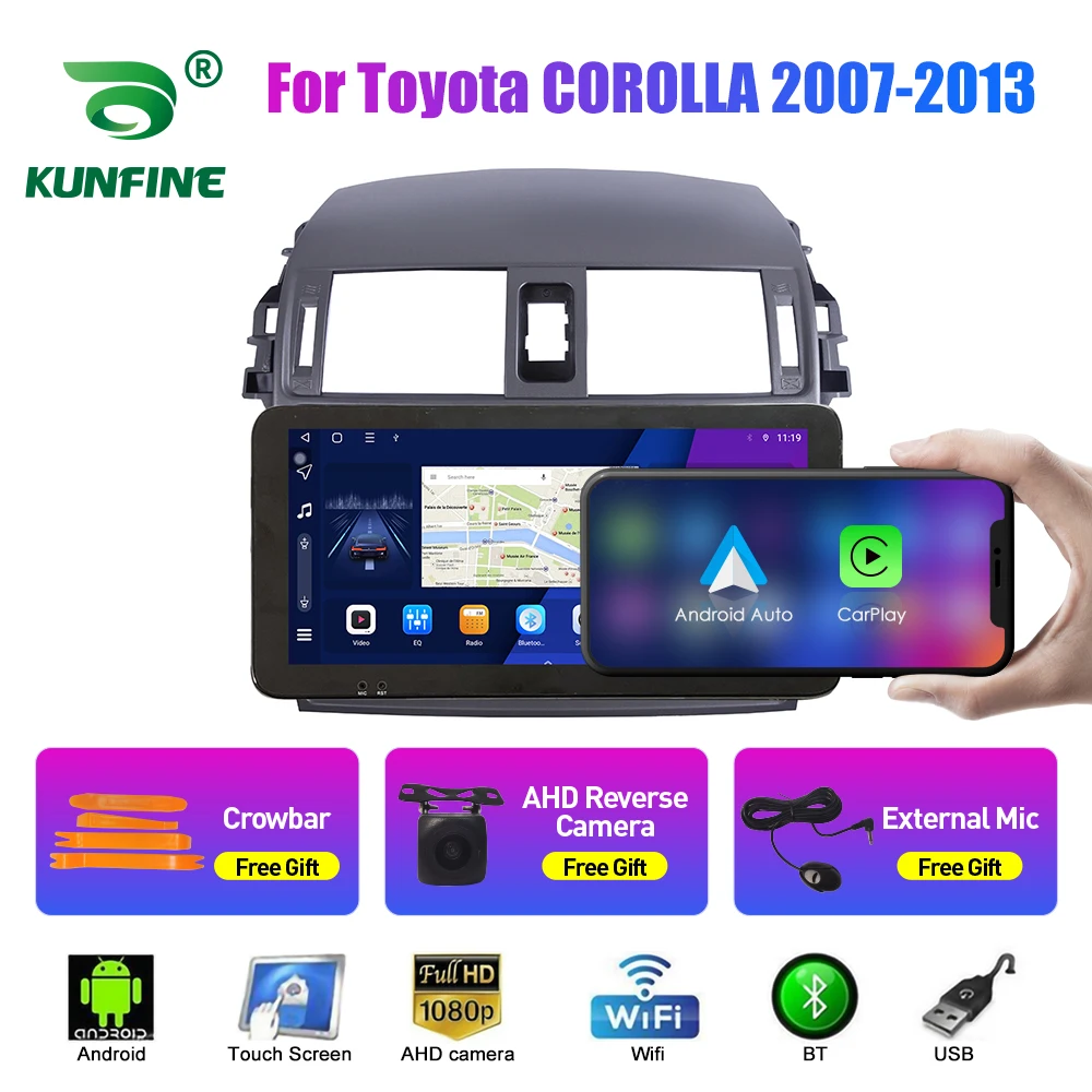 

10,33-дюймовый автомобильный радиоприемник для Toyota COROLLA 2007-2013 2Din Android, восьмиядерный автомобильный стерео DVD, GPS-навигатор, плеер QLED, экран Carplay