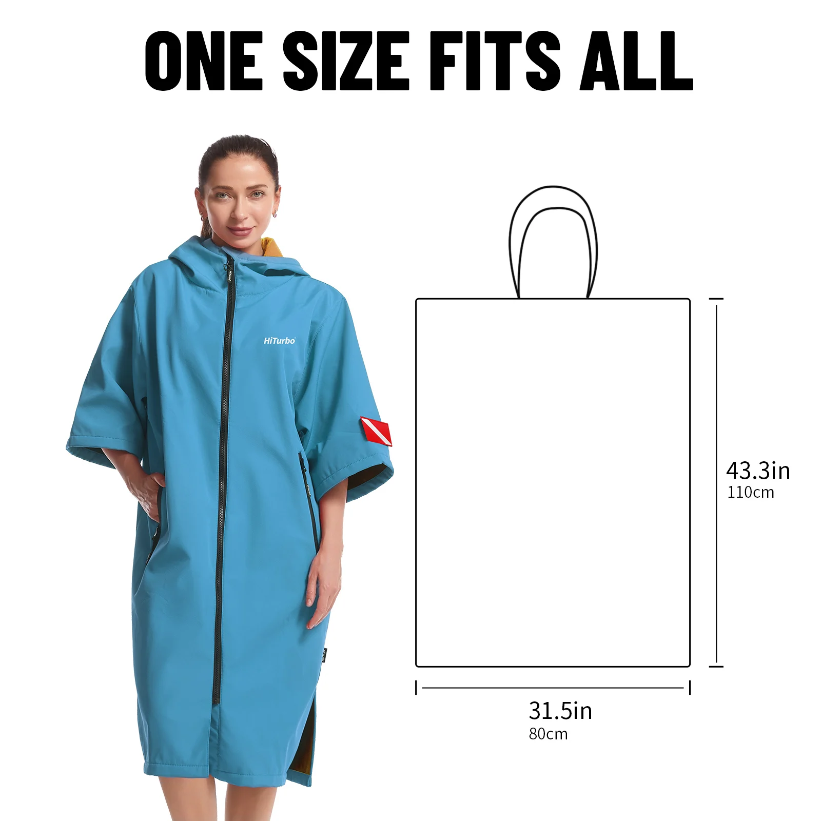 Hiturbo Kurzarm-Umhang mit Kapuze, wasserdicht, Wickelumhang, winddicht, schnell trocknend, zum Schwimmen, Surfen, Klettern, warm, schnell trocknend – Detail 7