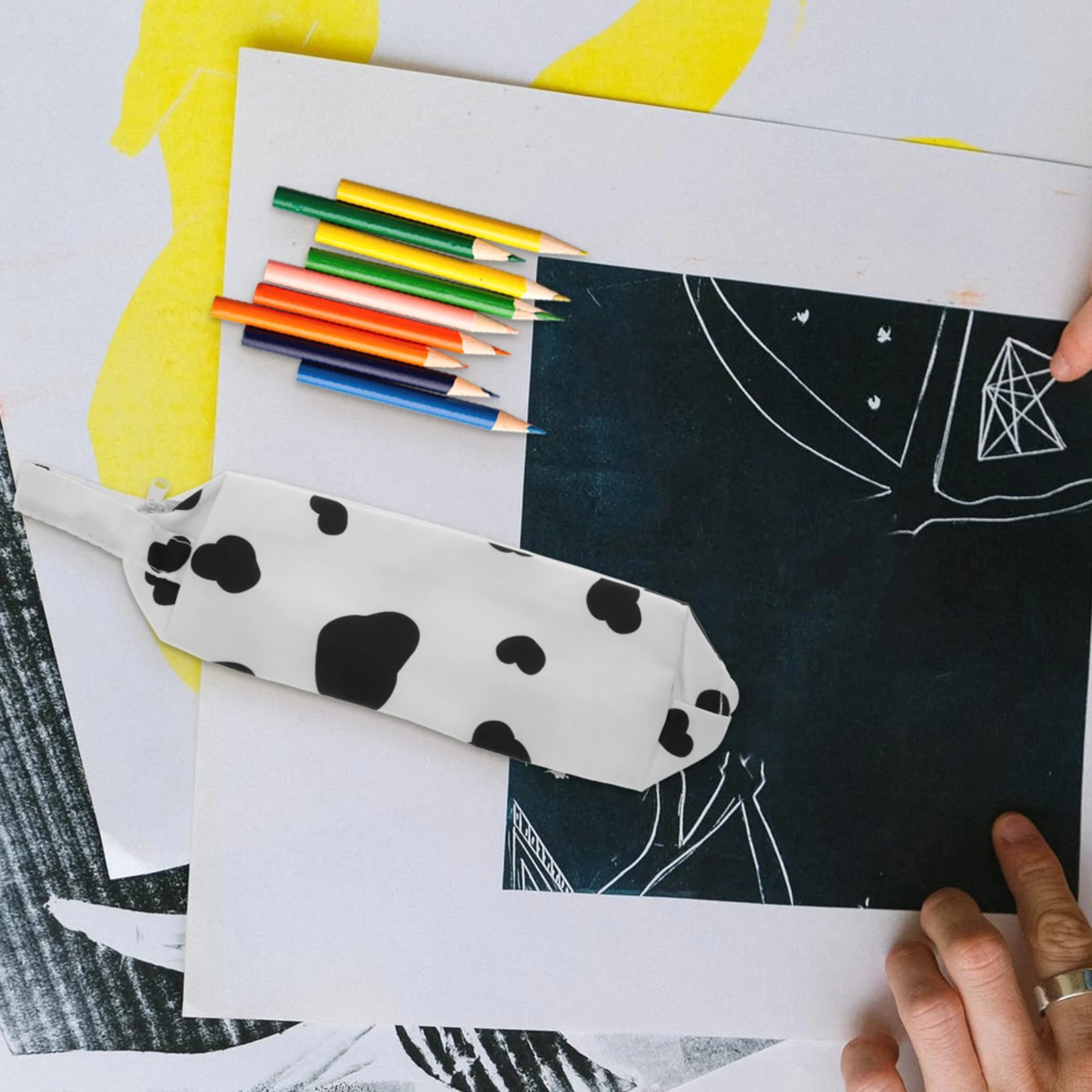 

Cow Pencil Case Pouch Bag with Handle Large Capacity Cases Portable School Storage Kawaii Men Cute