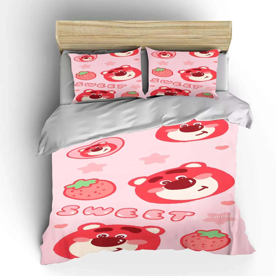 Toy Story Lotso Bedding Set Children Disney 3 Pieces Set King Size Bed Set Pillowcase Adult Bed Cover Bedroom Quilt Duvet Gift