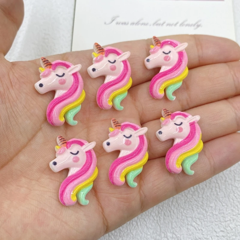 10PCS Cute Unicorn Flat Back Resin Figurine DIY Scrapbook Bow Accessories Home Decoration Crafts