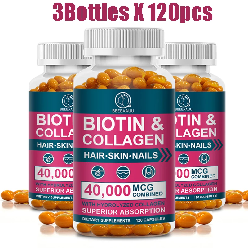 BBEEAAUU Collagen Biotin Capsule Biotin for Hair Growth Strong Hair Dry Hair Follicle Repair Skin Hydrolyzed Adult Beauty Care