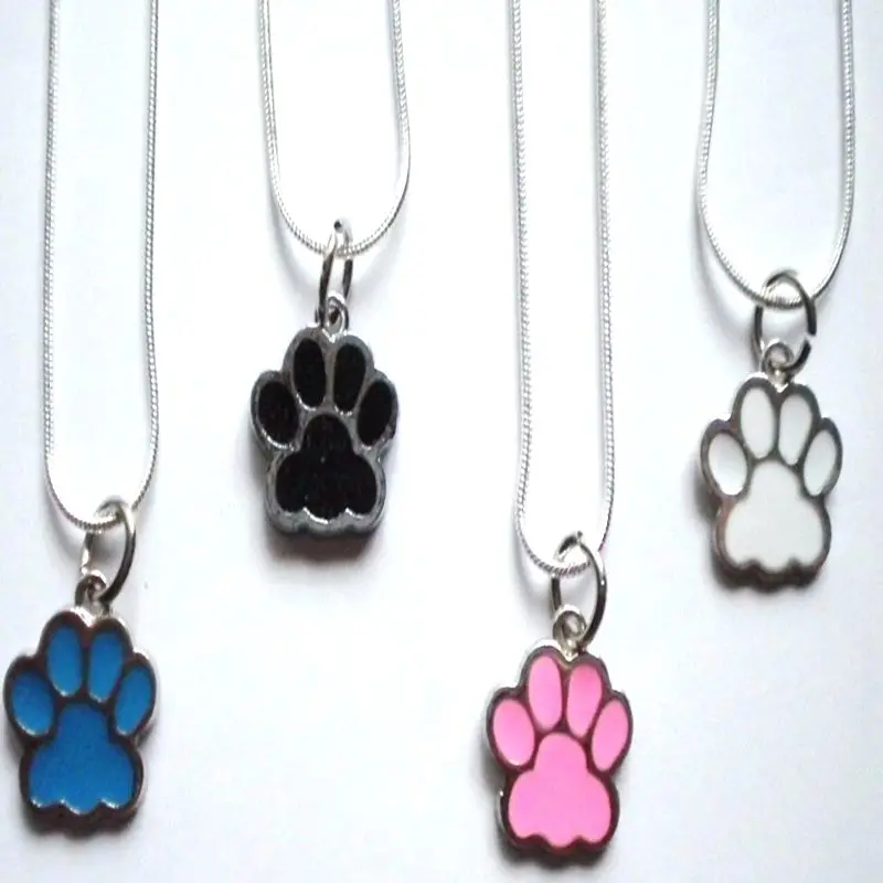 Lovely Pet Cat Dog Paw Necklace Enamel Animal Claw Foot Print Footprints Choker Pendant Best Friends Jewelry Gift For Dog Owners