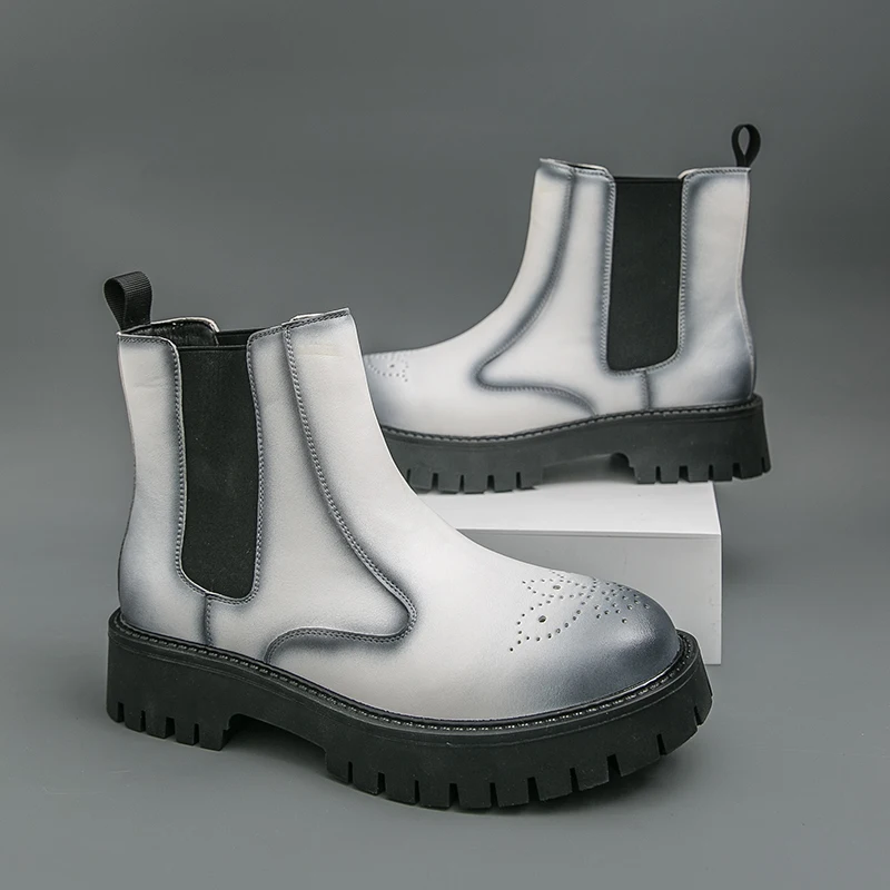 

New Winter Men Fashion Brock Chelsea Boots Men Thick-soled Anti-slip High-top Business Brand Boots Outdoor Training Shoes