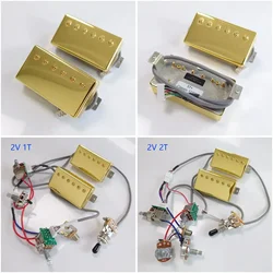 Alnico 5 Classic 57 Guitar Humbucker Pickup Bridge&Neck Set Gold with Wiring Harness (2V1T/2V2T) for LP Guitars Parts