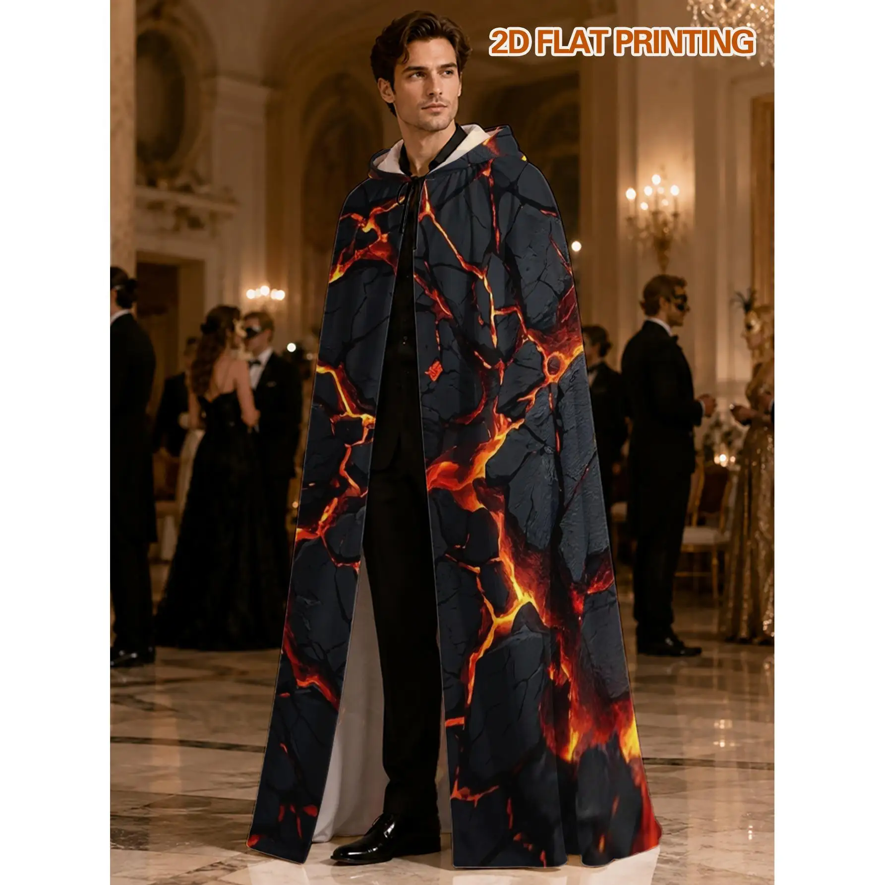 Polyester Hooded Cloak Featuring Lava Cracks and Design Long Adult Costume Robe for Halloween and Christmas Celebrations