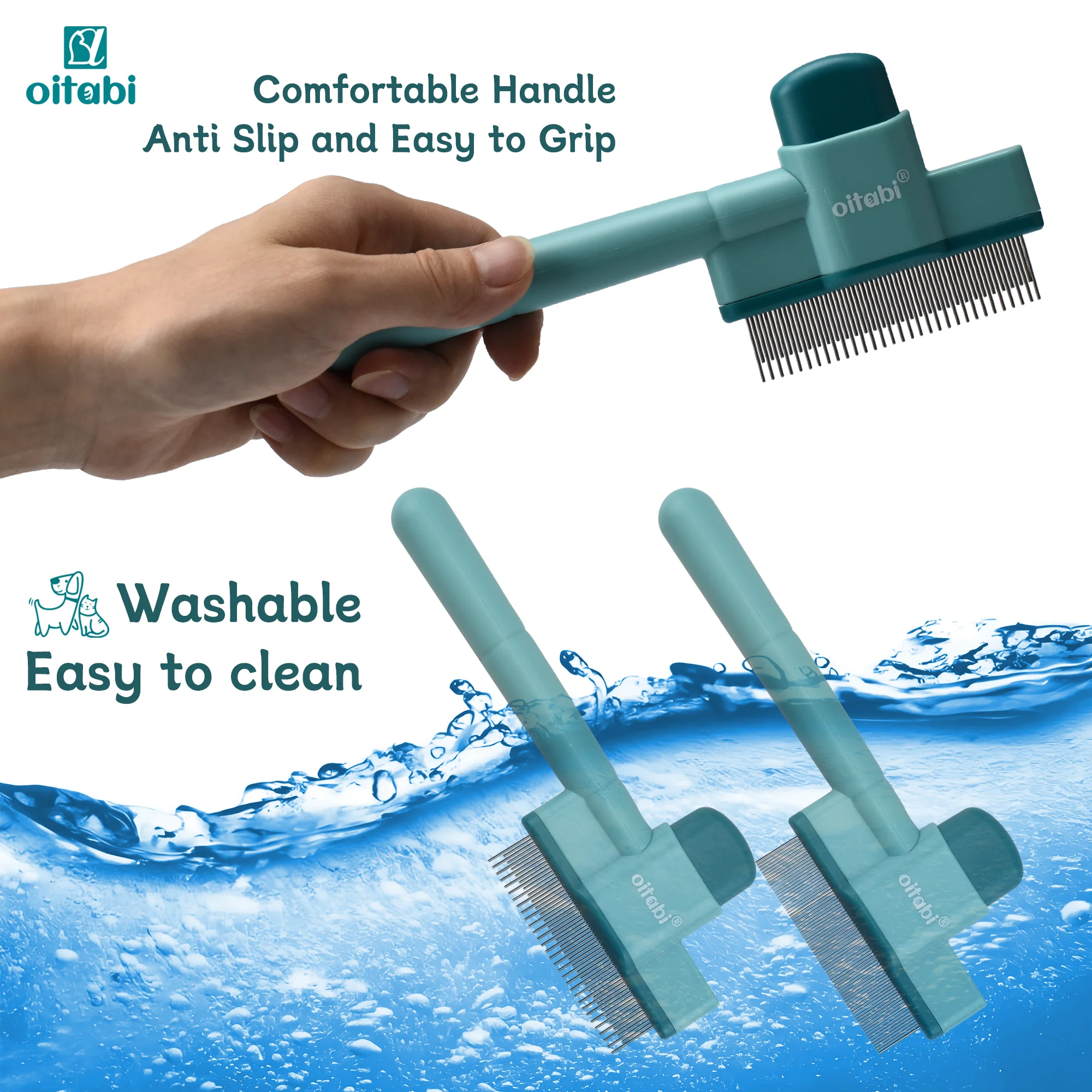 Oitabi 1/2 قطعة مشط برغوث للكلاب والقطط مع زر تحرير مشط للكلاب ذو الأسنان الدقيقة لإزالة شعر الحيوانات الأليفة، تنظيف إزالة البراغيث على سبيل المثال #4